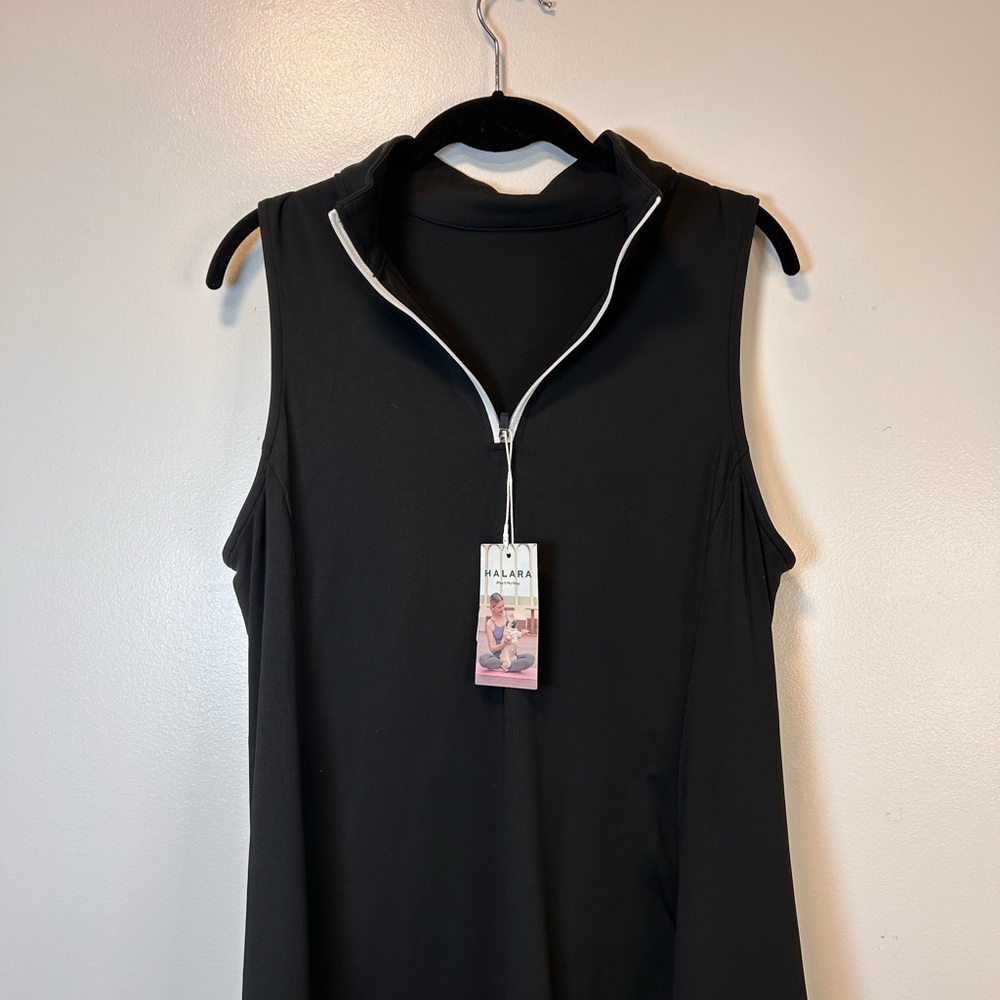 HALARA Black Sleeveless Quarter Zip Active Tennis Dress with White Trim Size XL - Picture 2 of 6